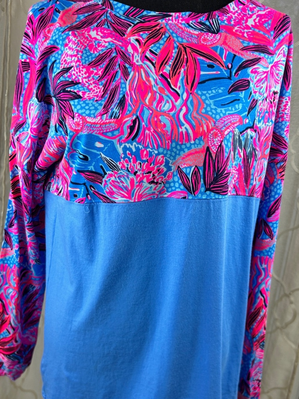 Lilly Pulitzer Blue, Pink & Gray Tropical Print Top